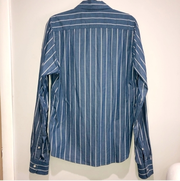 Hollister Blue White Striped Button Up Collared Shirt Men's Medium M 100% Cotton - Picture 4 of 8